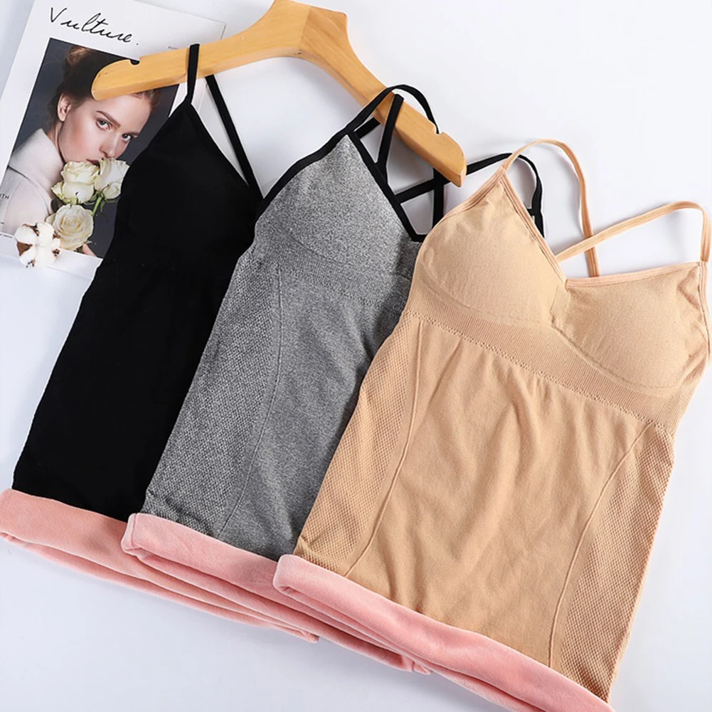 

2pcs Women Bustier Thermal Vests Camisole With Built In Bra V Neck Sleeveless Lined Shapewear Tank Top Undershirt Sports Bras