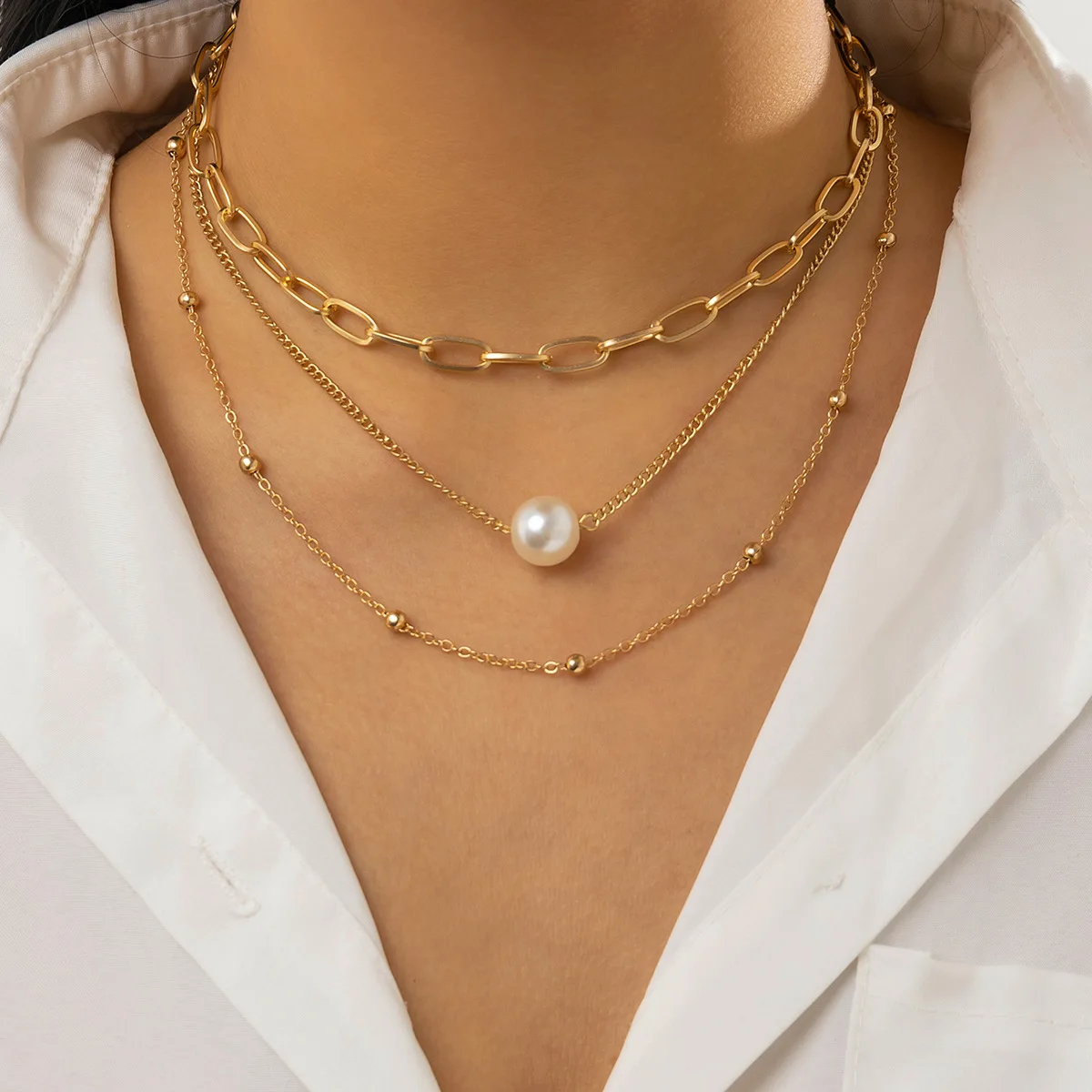 

2023 Fashion Multilayer Imitation Pearls Cross Pendant Necklaces For Women Gold Color Luxury Design Chain Necklace Jewelry Gift