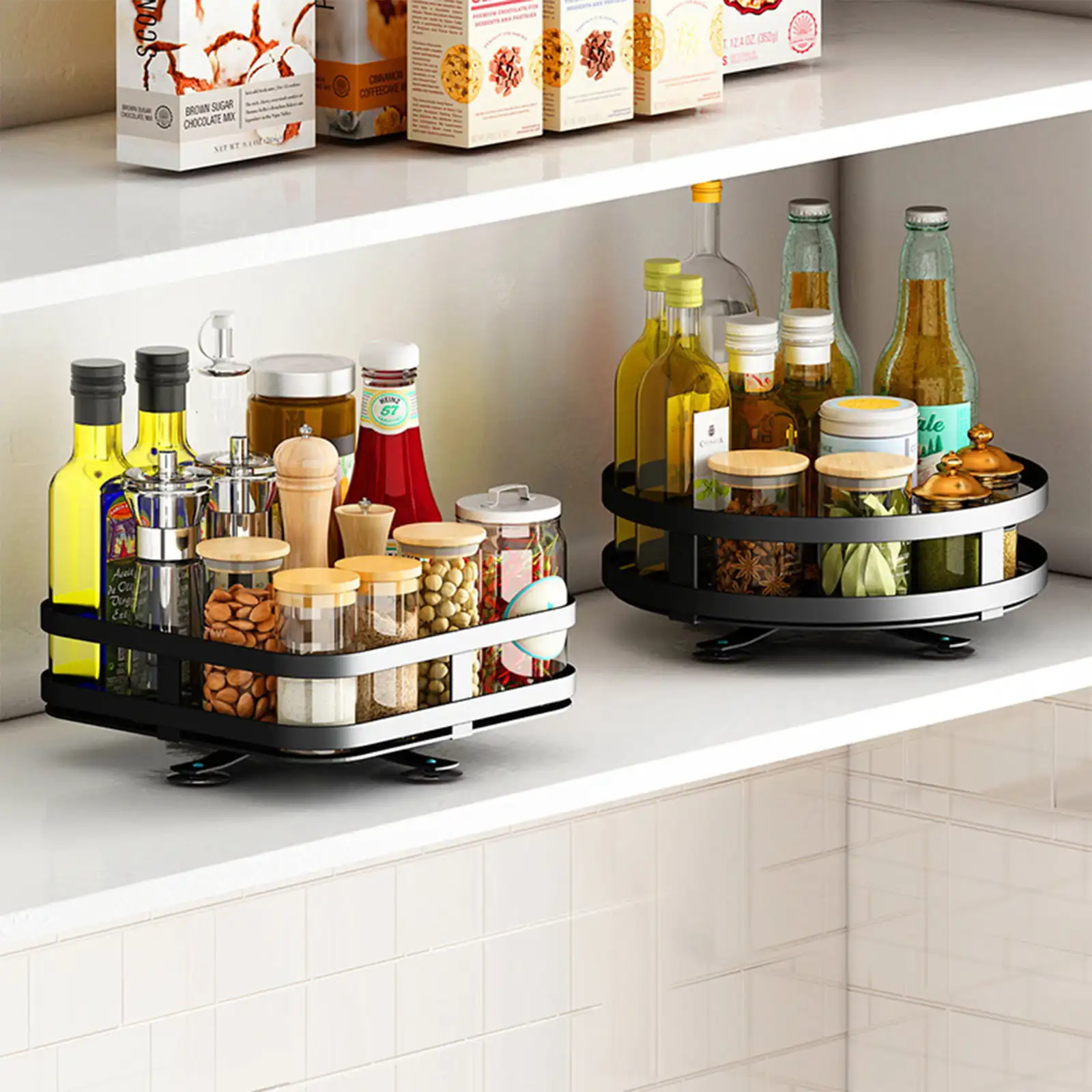 1 Tier Lazy Susan Rotatable Spice Steel Storage Container for Kitchen Cabinets Organizers Multi-Function Shelf - Black
1 Tier Lazy Susan Rotatable Spice Steel Storage Container for Kitchen Cabinets Organizers Multi-Function Shelf - Black