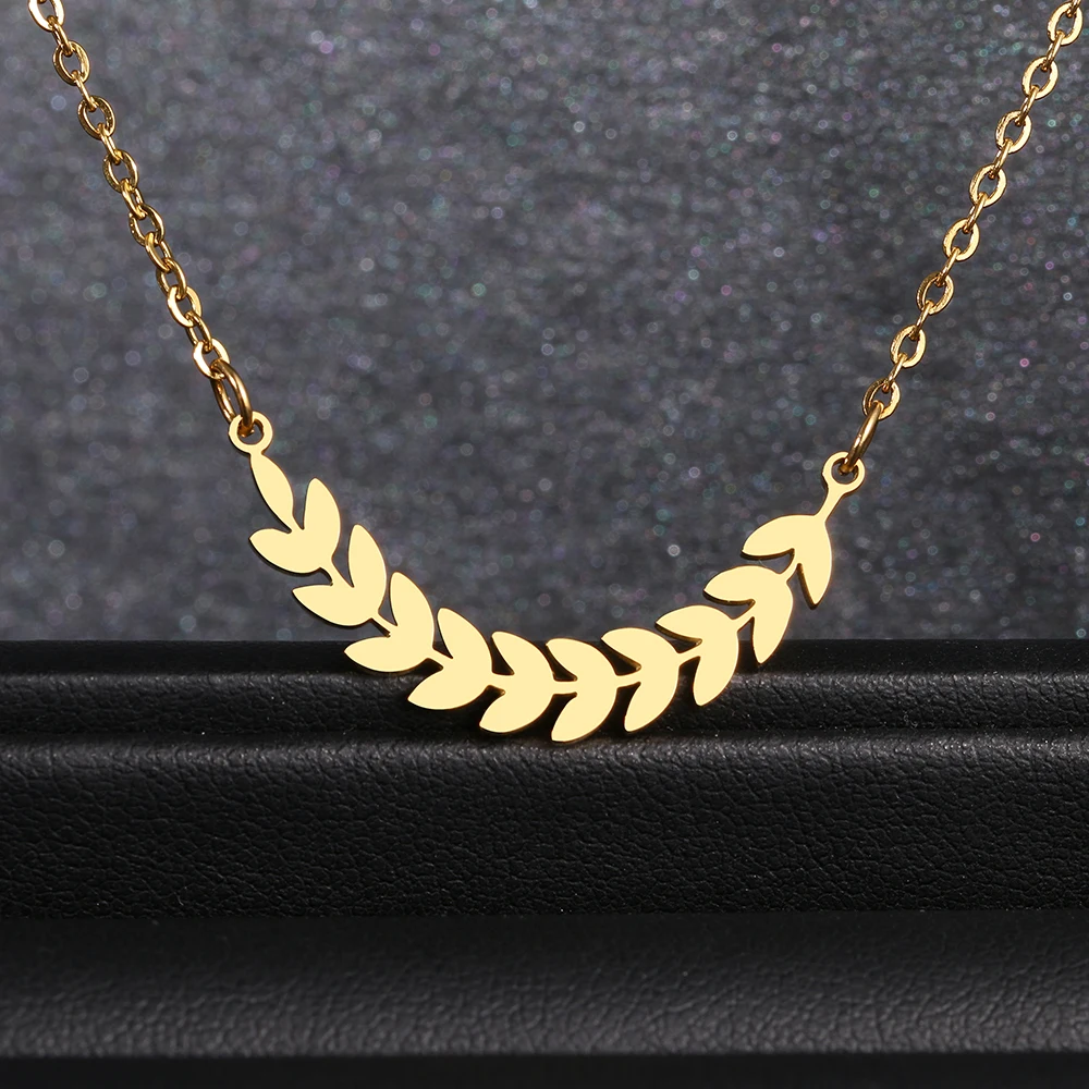 

Stainless Steel Necklaces Delicate Long Leaves Pendant Charm Chain Fine Choker Aesthetic Fashion Necklace For Women Jewelry Gift