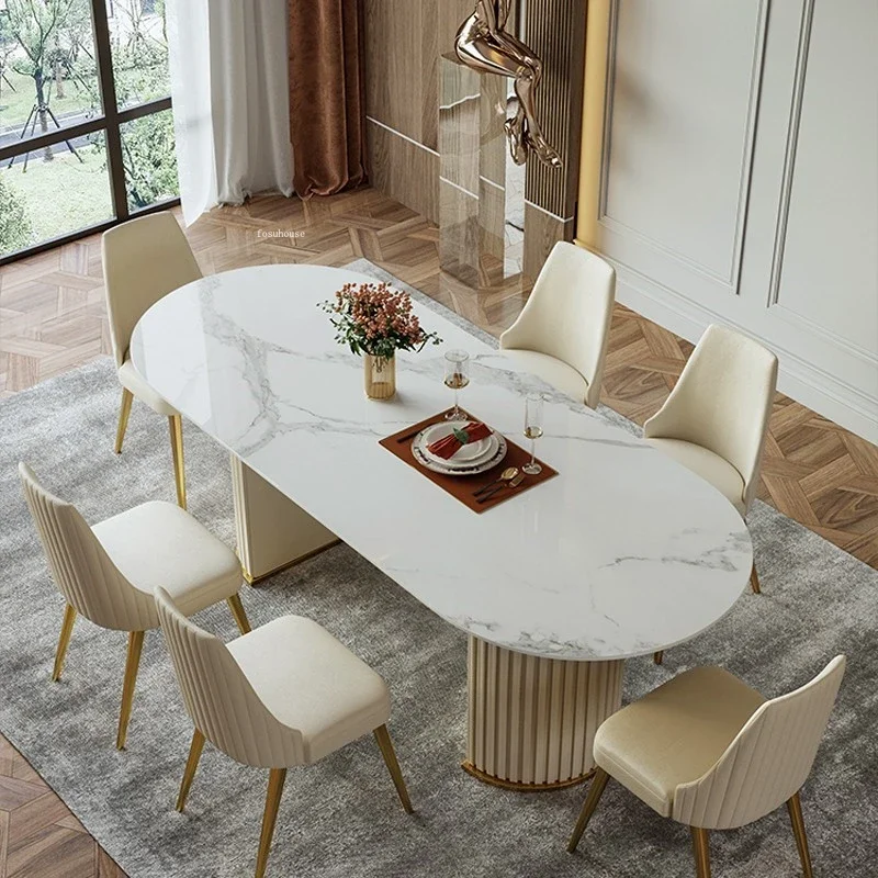Nordic Light Luxury Rock Plate Dining Table and Chair Set Home Kitchen Dinning Table Dining Furniture Modern Oval Dining Tables
Nordic Light Luxury Rock Plate Dining Table and Chair Set Home Kitchen Dinning Table Dining Furniture Modern Oval Dining Tables