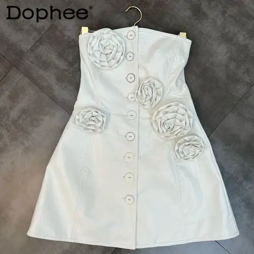 Женское платье без бретелек, однобортное платье из искусственной кожи с объемными цветами, весна-лето 2022
Женское платье без бретелек, однобортное платье из искусственной кожи с объемными цветами, весна-лето 2022