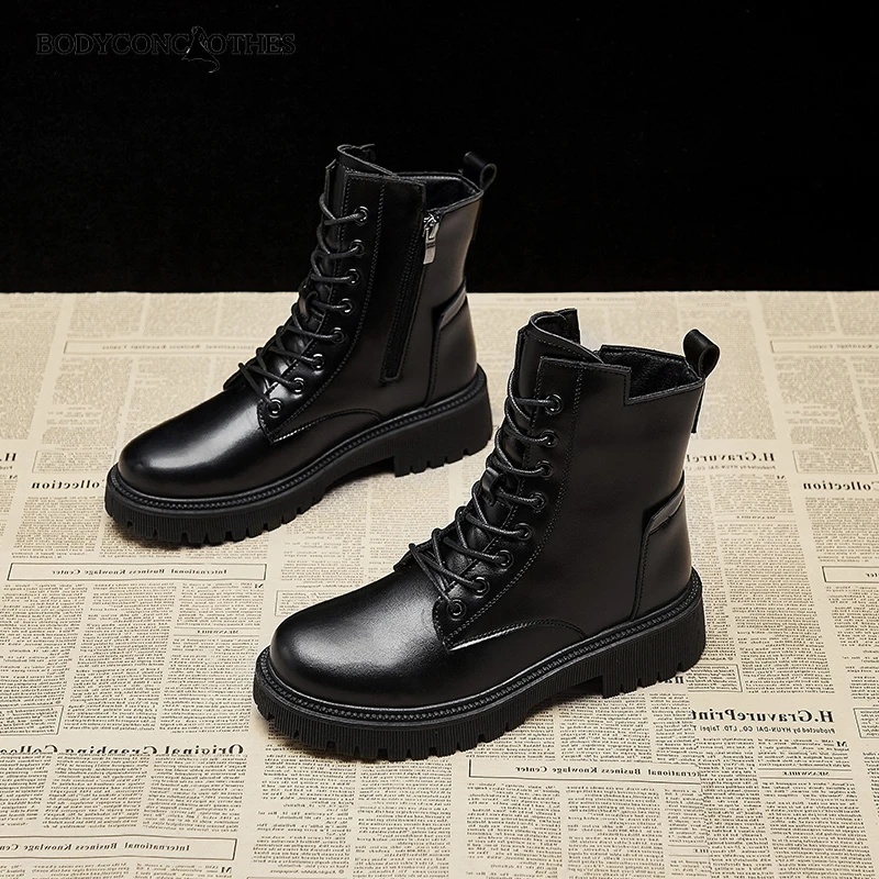 Fashion Women's British Style Martin Boots Velvet Round Female Shoes Leather Ankle Short Boots Stretch Black Comfortable Shoes
Fashion Women's British Style Martin Boots Velvet Round Female Shoes Leather Ankle Short Boots Stretch Black Comfortable Shoes