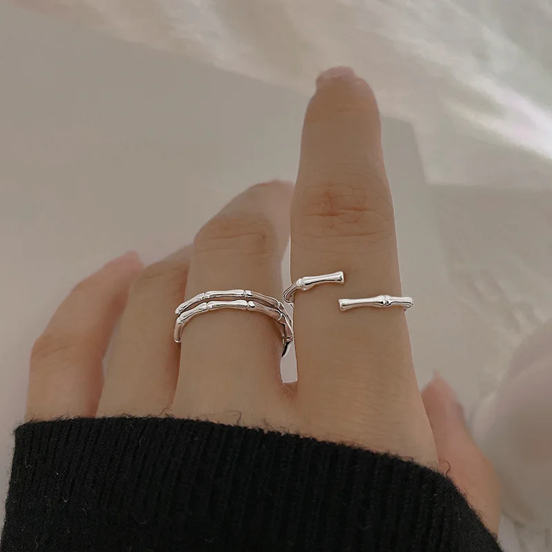 

VENTFILLE Silver Color Double Layers Bamboo Knot Ring For Women Girl Gift Adjustable Fashion Simplicity Jewelry Dropshipping