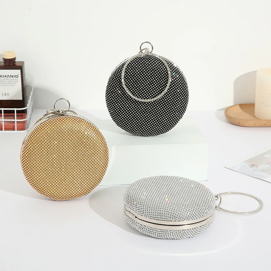 Women INS Diamond Circular Evening Bag Round Metal Handle Rhinestone Dinner Clutch Ladies Chains Handbag Purse Shoulder Bags Sac
Women INS Diamond Circular Evening Bag Round Metal Handle Rhinestone Dinner Clutch Ladies Chains Handbag Purse Shoulder Bags Sac