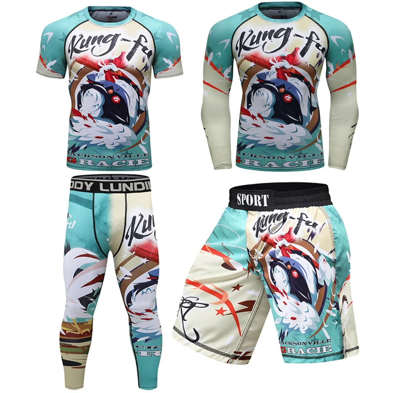 

Boxing Shirts Set MMA Compression T shirts+Pants Sets Men Rashguard Jiu jitsu Fightwear Rash Guard KickBoxing Muay Thai Jerseys