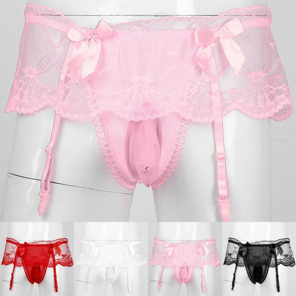 Men Lingerie Sissy Underwear Hollow Out Lace Skirted Thongs Bowknot Crotchless T-Back Panties With Garter Belt G-String Brief
Men Lingerie Sissy Underwear Hollow Out Lace Skirted Thongs Bowknot Crotchless T-Back Panties With Garter Belt G-String Brief