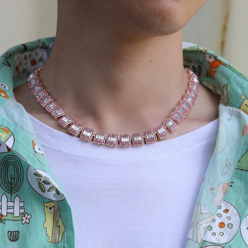 Luxury 12mm Baguette Tennis Chain Pink Necklace Bracelet Men Women Bling Ice Choker Full Diamond Hip Hop Fashion Jewelry Set
Luxury 12mm Baguette Tennis Chain Pink Necklace Bracelet Men Women Bling Ice Choker Full Diamond Hip Hop Fashion Jewelry Set