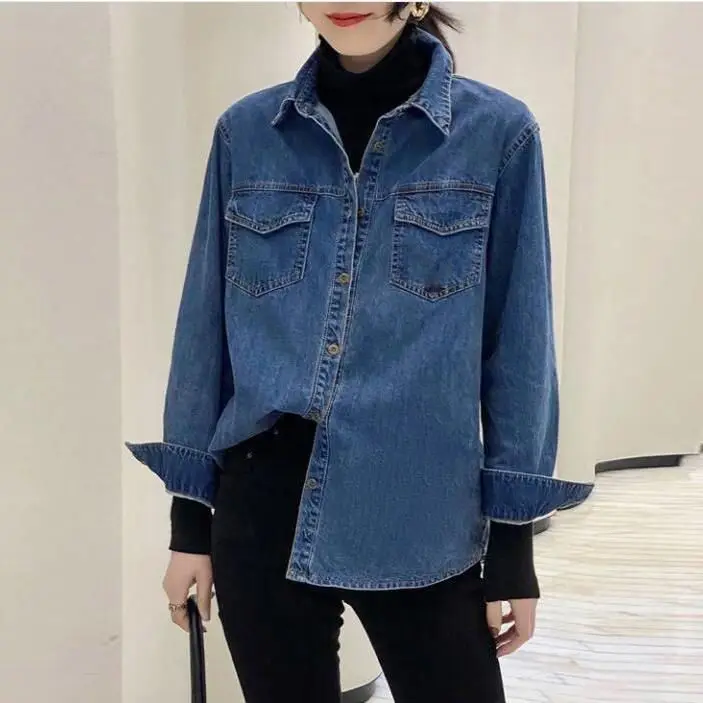2023 Spring Autumn Denim Shirt Women's Loose Retro Long Sleeves Shirts Blouses Youth Korean Setup Top Blouse for Womens Elegant
2023 Spring Autumn Denim Shirt Women's Loose Retro Long Sleeves Shirts Blouses Youth Korean Setup Top Blouse for Womens Elegant