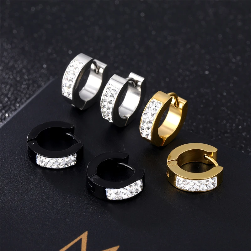 Fashion Crystal Hoop Earrings Black Stainless Steel Round Earring For Women Men Punk Zircon Tragus Piercing Jewelry Mujer Gifts
Fashion Crystal Hoop Earrings Black Stainless Steel Round Earring For Women Men Punk Zircon Tragus Piercing Jewelry Mujer Gifts
