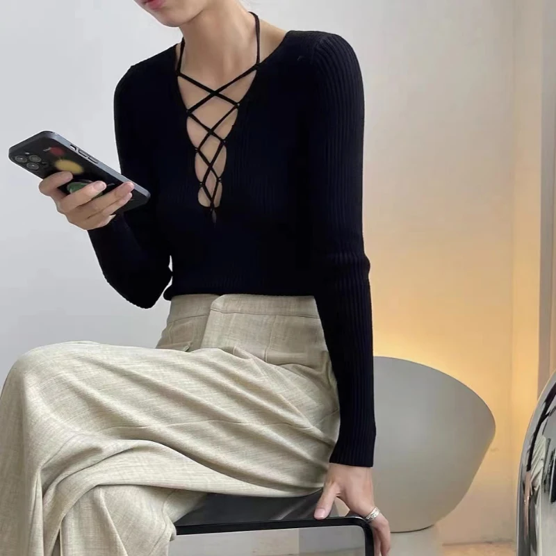 Autumn Winter Clothes Knitwear Women Tops 2022 New Hot Girl Sexy Cross Tie V-neck Bottoming Sweaters Long Sleeve Pullover 23884
Autumn Winter Clothes Knitwear Women Tops 2022 New Hot Girl Sexy Cross Tie V-neck Bottoming Sweaters Long Sleeve Pullover 23884