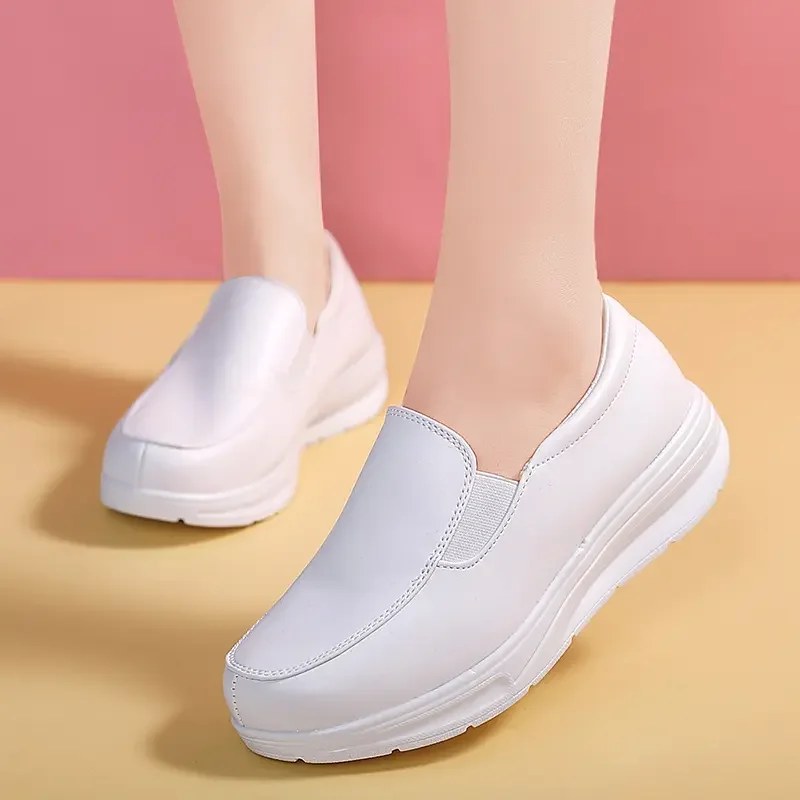 

Waterproof Pu Leather Loafers for Women Soft Sole White Nurse Shoe Ladies Office Anti-Skid Casual Work Shoes Thick Sole Sneakers