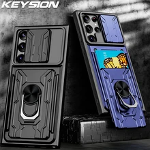 KEYSION Shockproof Case for Samsung S22 Ultra 5G S23+ S21 FE Note 20 Card bag Camera Protection Phone Cover for Galaxy A54 A14