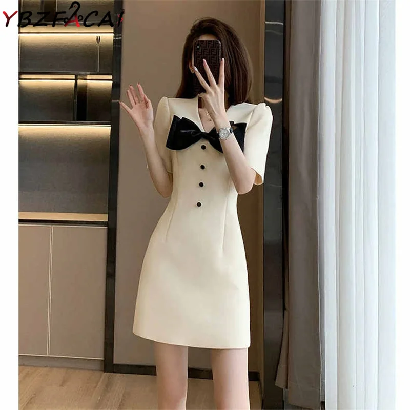 2022 Summer Retro Apricot Short Sleeve Dress Women Elegant Bow V Neck Short Party Dress Korean Commuter High Waist A-line Dress
2022 Summer Retro Apricot Short Sleeve Dress Women Elegant Bow V Neck Short Party Dress Korean Commuter High Waist A-line Dress