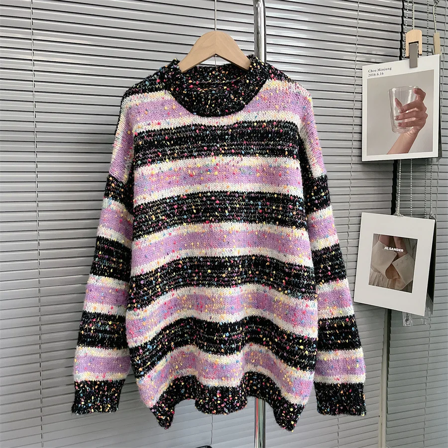 Thickened Vintage Stripes Contrast Color Dots Yarn Sweater Women Loose Lazy Style Sweater Autumn and Winter Trend
Thickened Vintage Stripes Contrast Color Dots Yarn Sweater Women Loose Lazy Style Sweater Autumn and Winter Trend