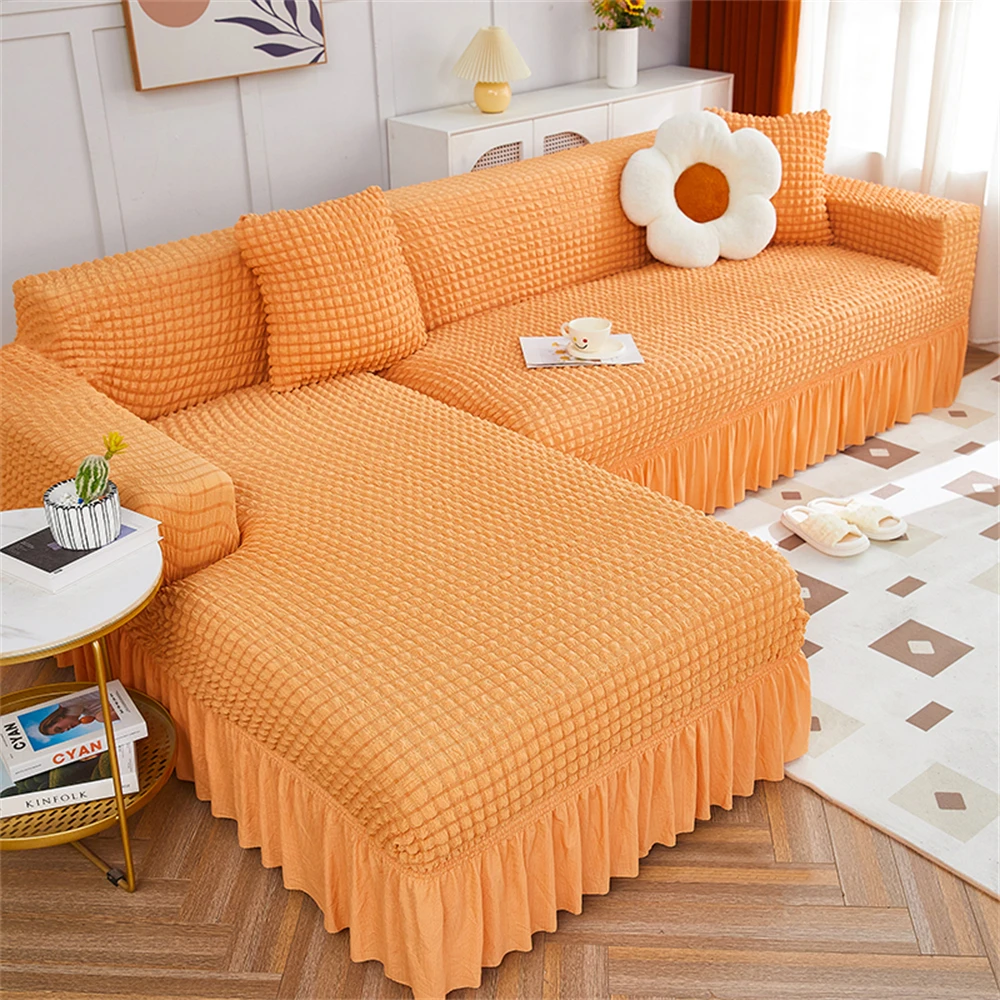 

Seersucker Elastic Sofa Cover Solid Color Sofa Covers for Living Room Corner Couch Cover Sofa Slipcovers Furniture Protector 1PC