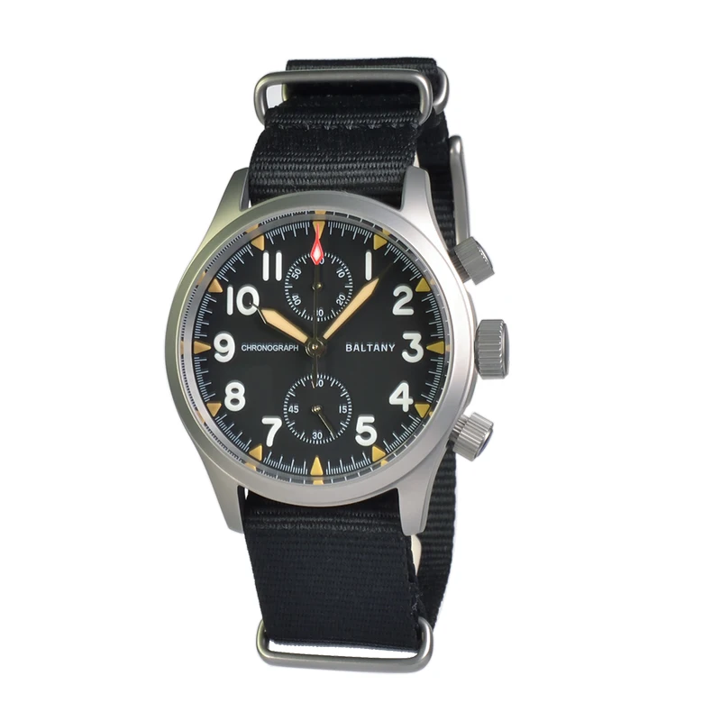 

Baltany Mens Chronograph Watches Pilot Watch 40mm Military Quartz Wristwatch Sapphire 100M Waterproof BGW-9 Luminous VK61 Sport