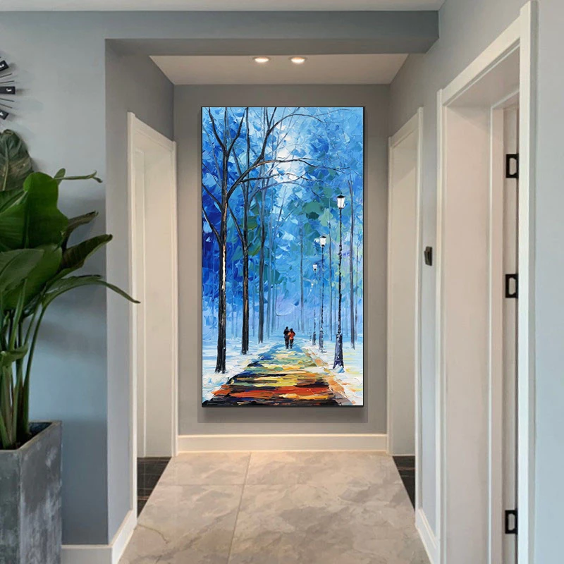 Entrance Hallway Mural Living Room Bedroom Dining Room Hanging Painting Modern American Blue Forest Handmade Oil Painting
Entrance Hallway Mural Living Room Bedroom Dining Room Hanging Painting Modern American Blue Forest Handmade Oil Painting