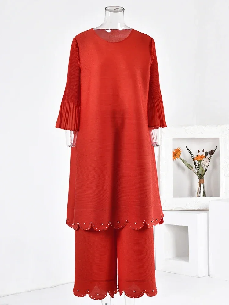 Miyake Original Casual Pleated 2 Piece Set Women Loose Beading Mid Length Tops Wide Leg Pants Fashion 2023 Autumn New Clothing
Miyake Original Casual Pleated 2 Piece Set Women Loose Beading Mid Length Tops Wide Leg Pants Fashion 2023 Autumn New Clothing