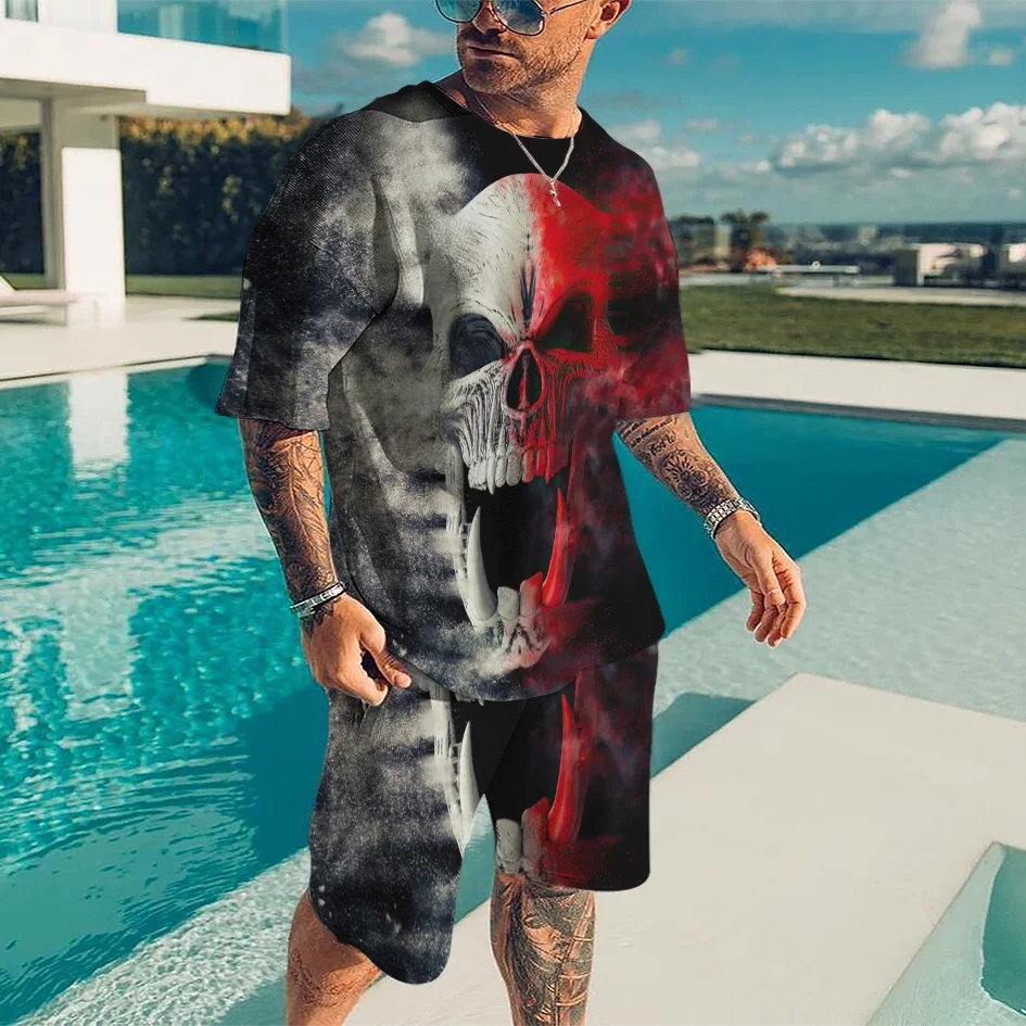 Fashion men's summer short sleeve set Horror Skull 3D printed T-shirt shorts set Neutral Harajuku Street casual sports beach pan
Fashion men's summer short sleeve set Horror Skull 3D printed T-shirt shorts set Neutral Harajuku Street casual sports beach pan