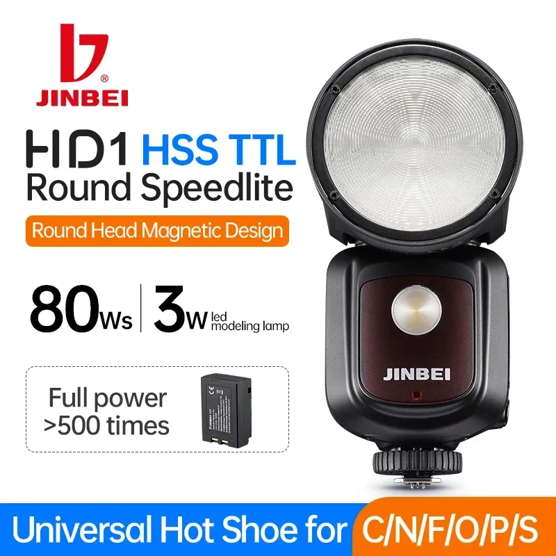 

JINBEI HD-1 Flash 80W TTL HSS Speedlite Round Head Camera Studio Speedlight Universal Hot Shoe For Canon Sony Nikon Fuji Olympus