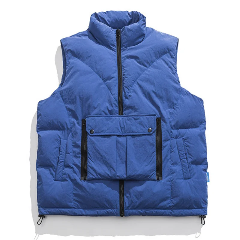 

2022 Winter Parka Vest Solid Color Front Pocket Thicken Sleevele Padded Jackets Harajuku Thermal Loose Puffer Heavy Vests Coat