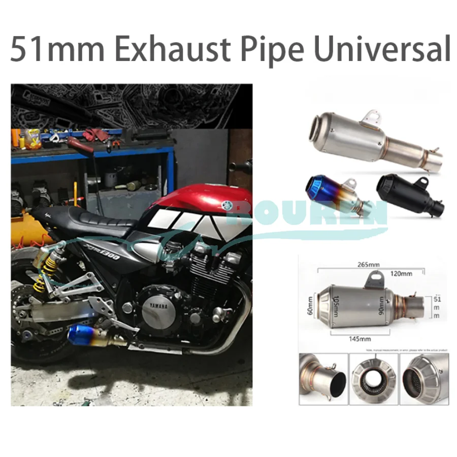 

51mm Motorcycle Modified Parts Universal Exhaust System Tip Pipe Stainless Steel Motocross Cafe Racer Motorbike Pit Dirt Bike