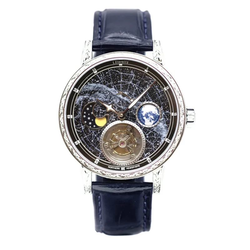Super Mens Automatic Tourbillon Mechanical Watch Milky Way 3D Rotate Earth Moonphase Business Male Wrist Watches Luminous Dial
Super Mens Automatic Tourbillon Mechanical Watch Milky Way 3D Rotate Earth Moonphase Business Male Wrist Watches Luminous Dial