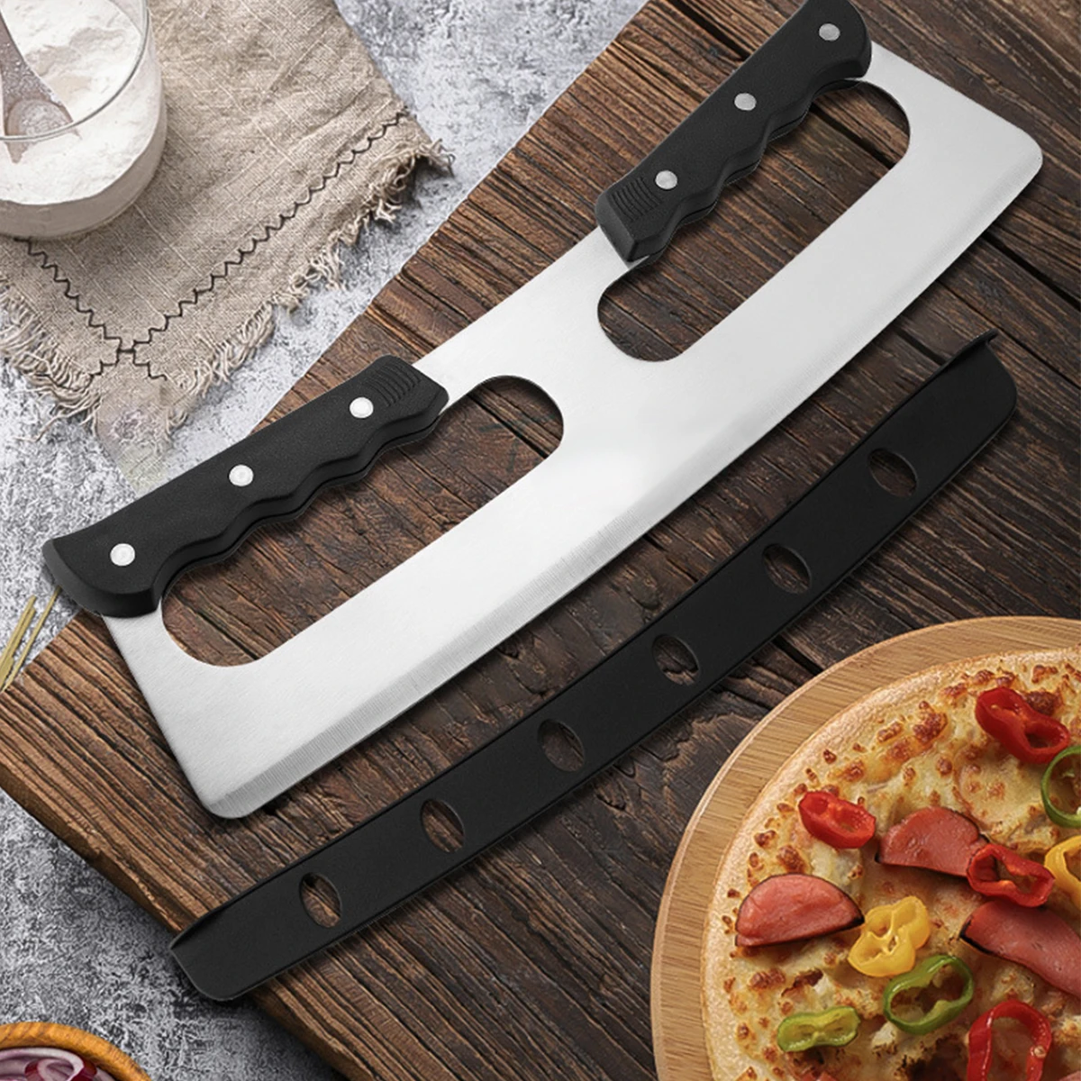 Pizza Cutter Rocker Stainless Steel Pizza Cutter Pizza Slicer with Protective Cover Durable Pizza Chopper Premium Double Handle
Pizza Cutter Rocker Stainless Steel Pizza Cutter Pizza Slicer with Protective Cover Durable Pizza Chopper Premium Double Handle