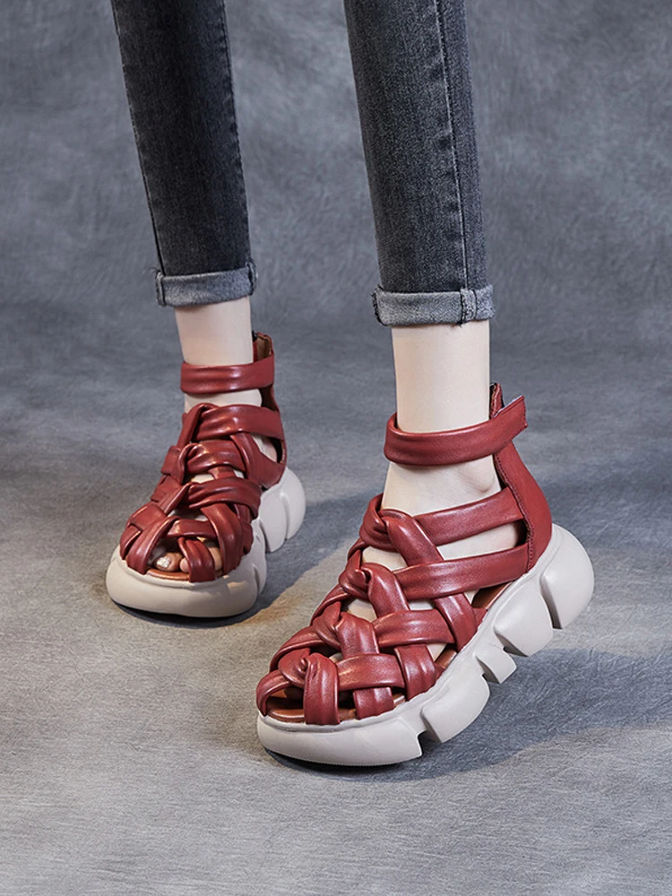Birkuir Hollow Out Sandals For Women Genuine Leather Luxury Platform Shoes Woven High Top Red Flats Shoes Ladies Slides Shoes 
Birkuir Hollow Out Sandals For Women Genuine Leather Luxury Platform Shoes Woven High Top Red Flats Shoes Ladies Slides Shoes