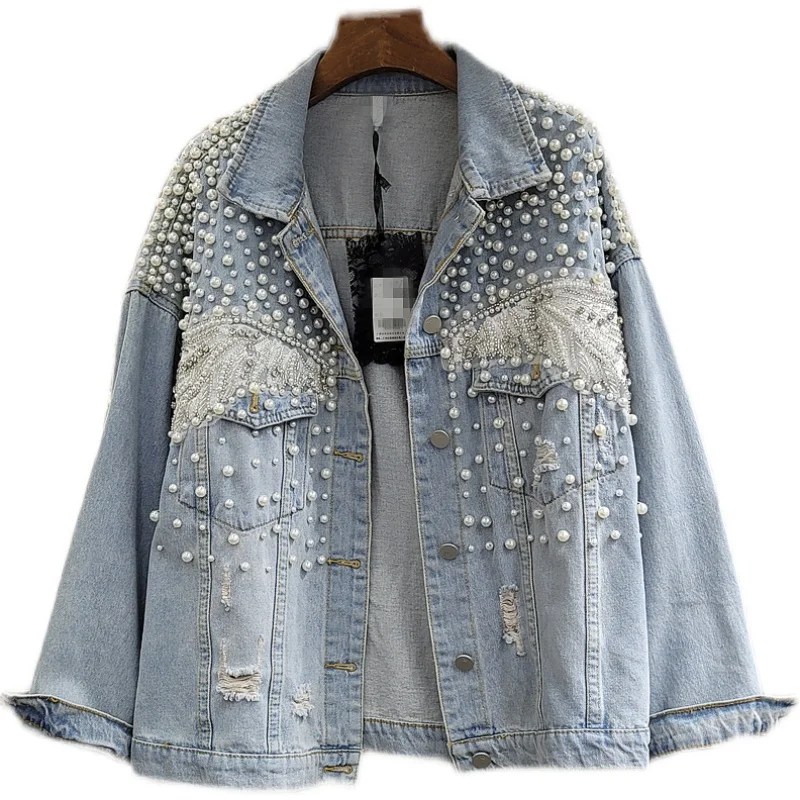 2022 New Spring Autumn Fashion Outwear Pearl Denim Jacket Women European Style Lace Patchwork Pocket Jeans Jacket Clothes Tops
2022 New Spring Autumn Fashion Outwear Pearl Denim Jacket Women European Style Lace Patchwork Pocket Jeans Jacket Clothes Tops
