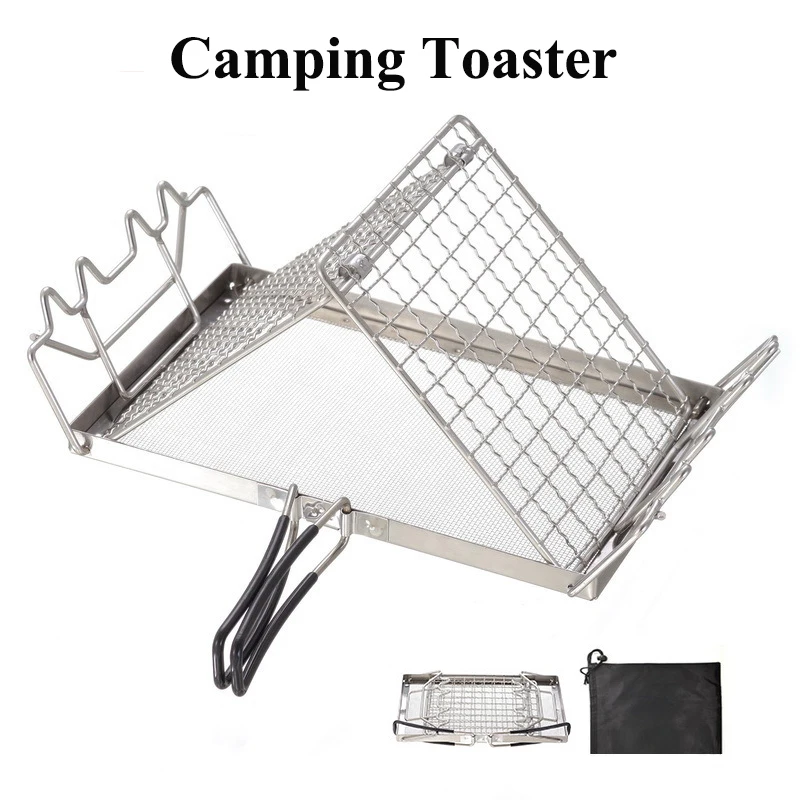 

Outdoor BBQ Grill Net Folding Camping Stove Toaster Stainless Steel Toaster Rack Toast Bread Holder Mini Home Park Picnic Grill