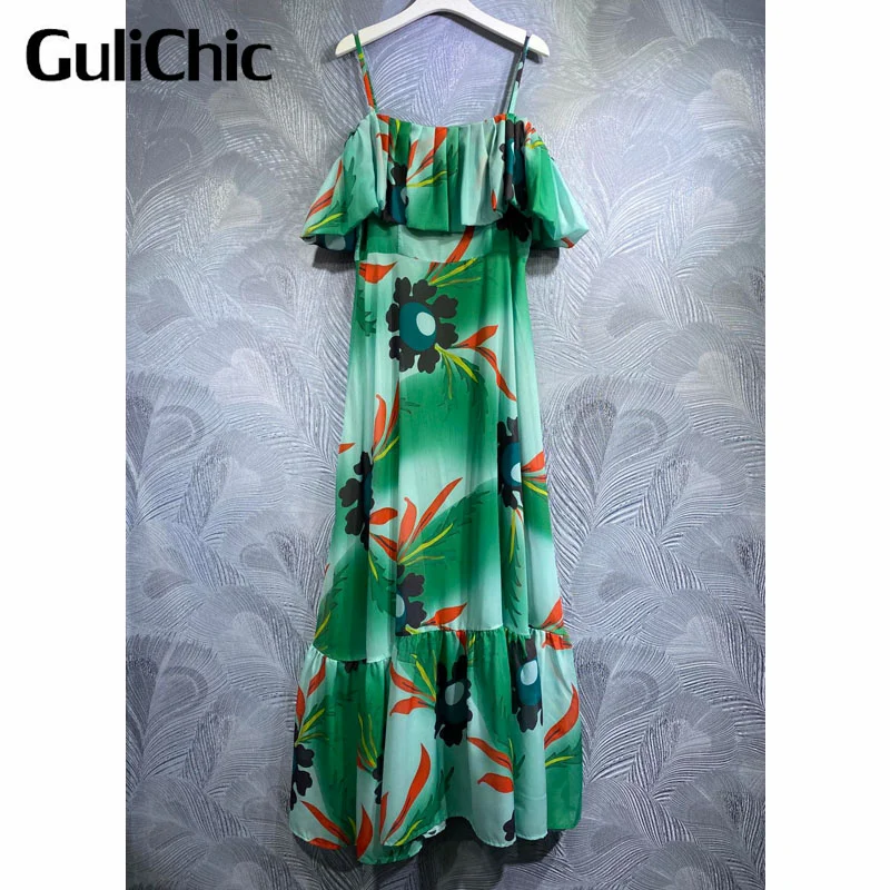 6.13 GuliChic Women Runway Fashion Slash Neck Spaghetti Strap Ruffles Chic Print Elegant Long Dress Holiday Party
6.13 GuliChic Women Runway Fashion Slash Neck Spaghetti Strap Ruffles Chic Print Elegant Long Dress Holiday Party