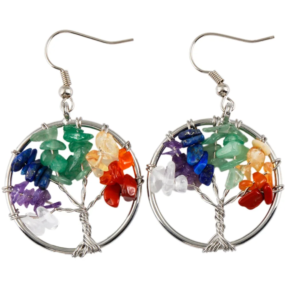 7 Chakra Crystal Stone 18KGP Hook Earrings Handmade Wire Wrapped Chips Stones Tree of Life Dangle Charm Female Energy Jewelry
7 Chakra Crystal Stone 18KGP Hook Earrings Handmade Wire Wrapped Chips Stones Tree of Life Dangle Charm Female Energy Jewelry