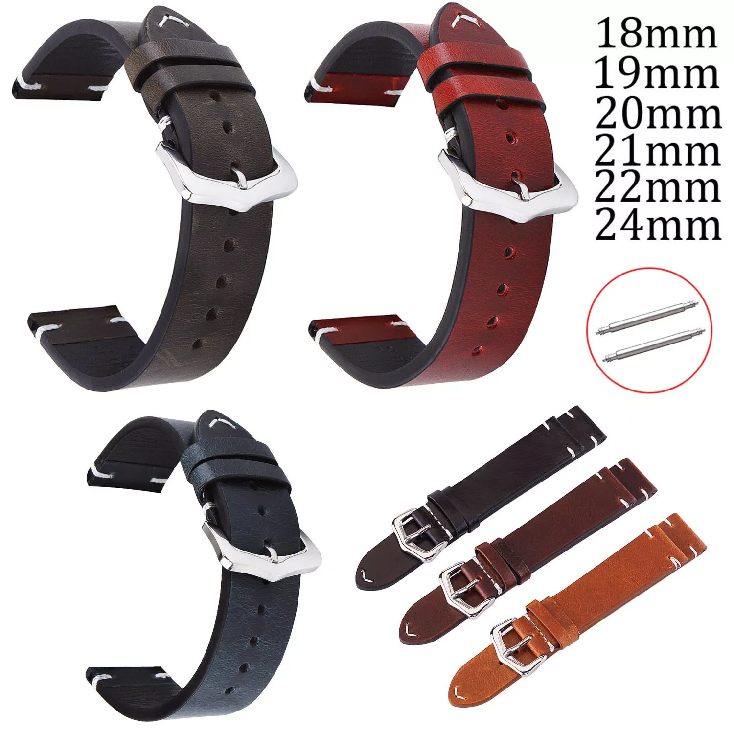 Calf Leather Watch Band 18mm 19mm 20mm 21mm 22mm 24mm Watch Strap Stitching Genuine Leather Watchband Retro Wrist Band with Pins
Calf Leather Watch Band 18mm 19mm 20mm 21mm 22mm 24mm Watch Strap Stitching Genuine Leather Watchband Retro Wrist Band with Pins