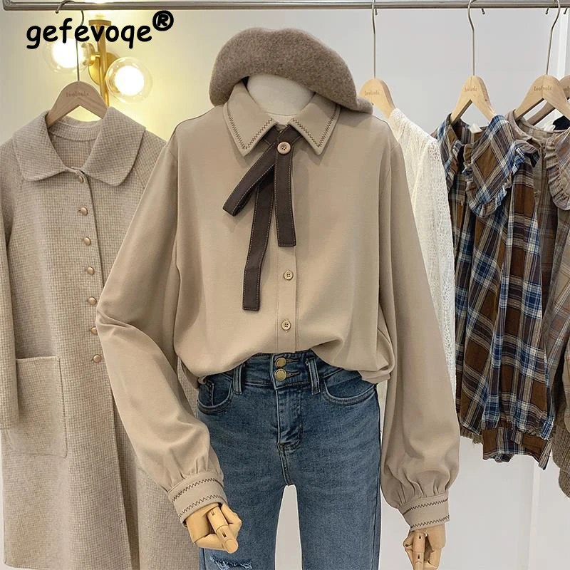 Spring Autumn Elegant Fashion Corduroy Bow Vintage Shirt Ladies Long Sleeve Polo-neck Casual All-match Cardigan Blouse Top Women
Spring Autumn Elegant Fashion Corduroy Bow Vintage Shirt Ladies Long Sleeve Polo-neck Casual All-match Cardigan Blouse Top Women