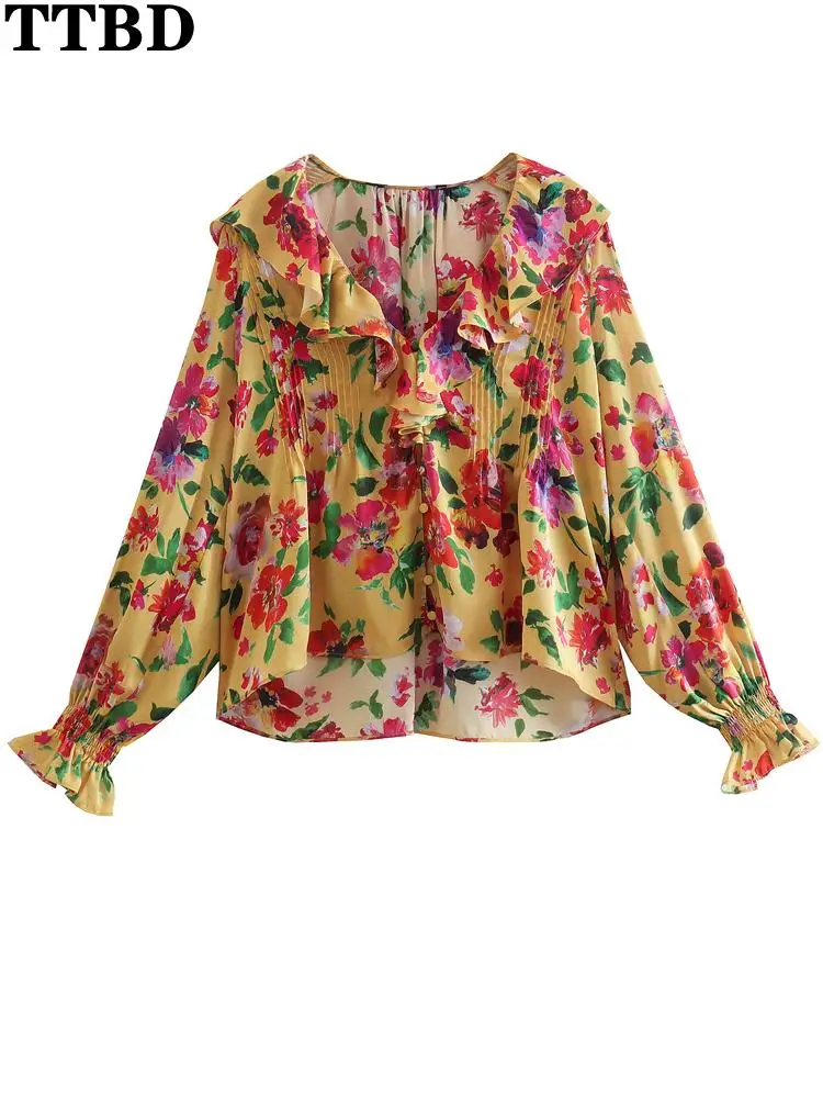 TTBD puff sleeve top traf Women floral print ruffled shirts vintage long sleeve with buttons female blouses blusas chic tops
TTBD puff sleeve top traf Women floral print ruffled shirts vintage long sleeve with buttons female blouses blusas chic tops