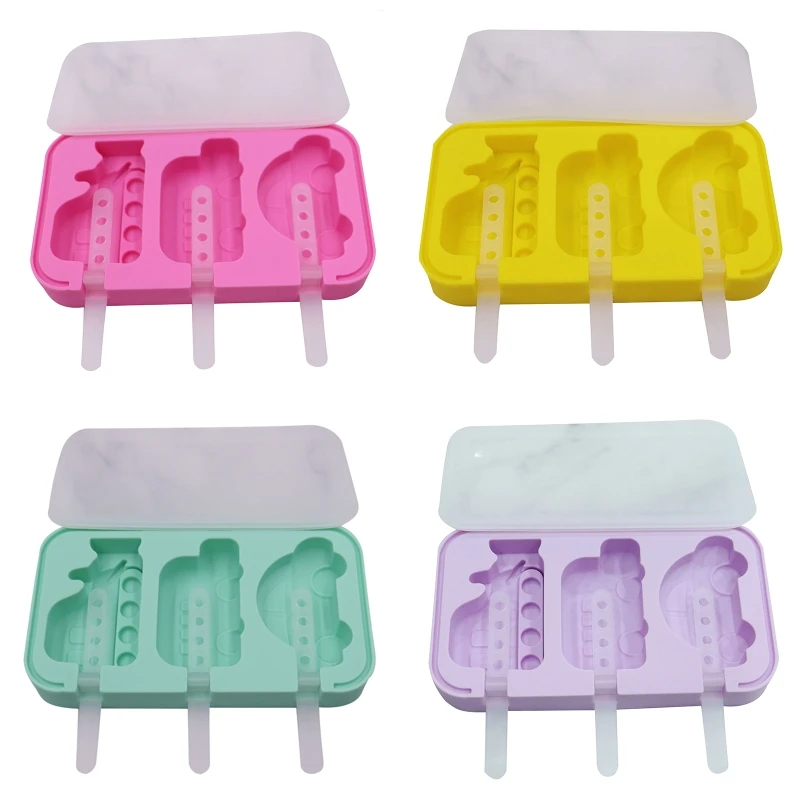 

270F 3 Holes Ice Cream Mold Car Shaped Ice Pop Molds Popsicles Makers DIY Kitchen Gadgets Ice Popsicles Molds DIY Accessories