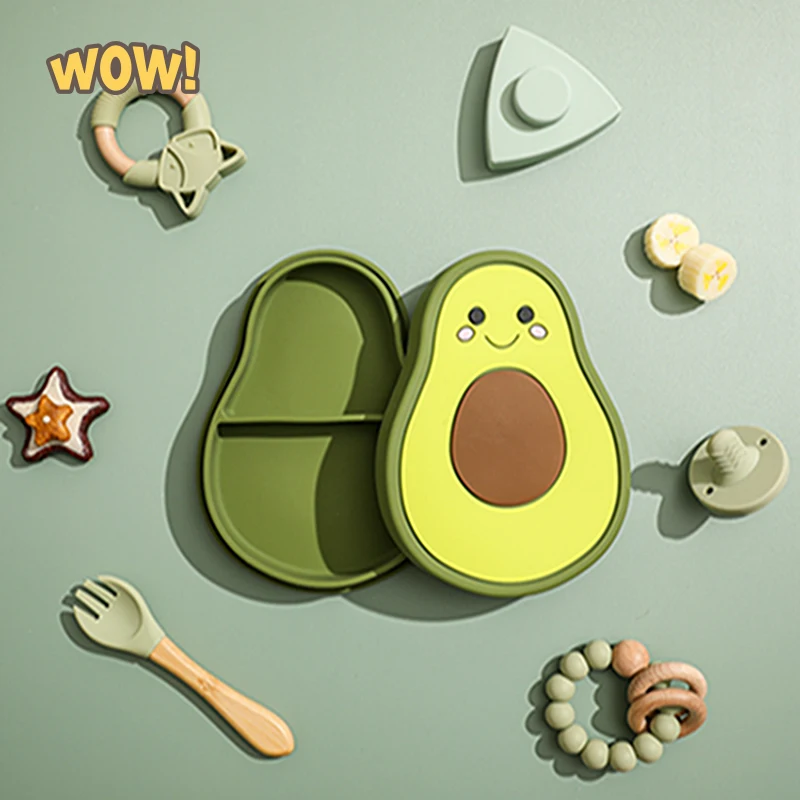 Baby silicone bowls plates forks suction food tableware avocado children's plates
Baby silicone bowls plates forks suction food tableware avocado children's plates
