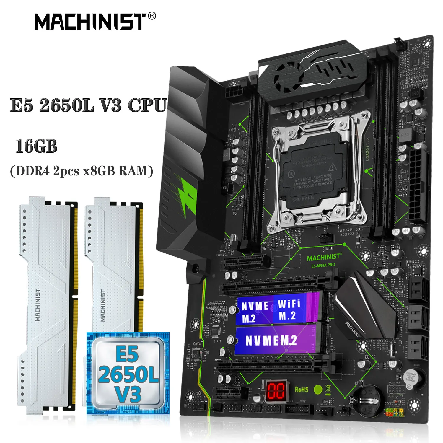 MACHINIST MR9A Pro Motherboard Combo E5 2650L V3 CPU Kit Xeon LGA 2011-3 DDR4 2*8G=16GB 2133MHz RAM Memory NVME M.2 Four Channel
MACHINIST MR9A Pro Motherboard Combo E5 2650L V3 CPU Kit Xeon LGA 2011-3 DDR4 2*8G=16GB 2133MHz RAM Memory NVME M.2 Four Channel