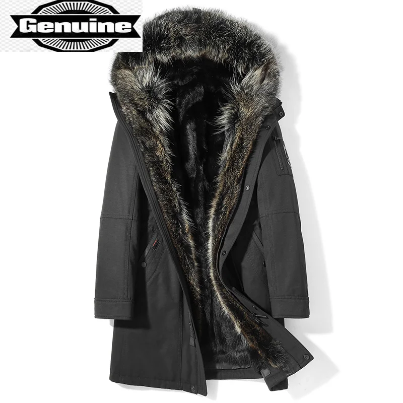 

Мужская теплая парка с капюшоном, повседневная куртка с воротником из меха енота, с подкладкой из 100% натурального меха норки, Gxy993, для зимы, ...