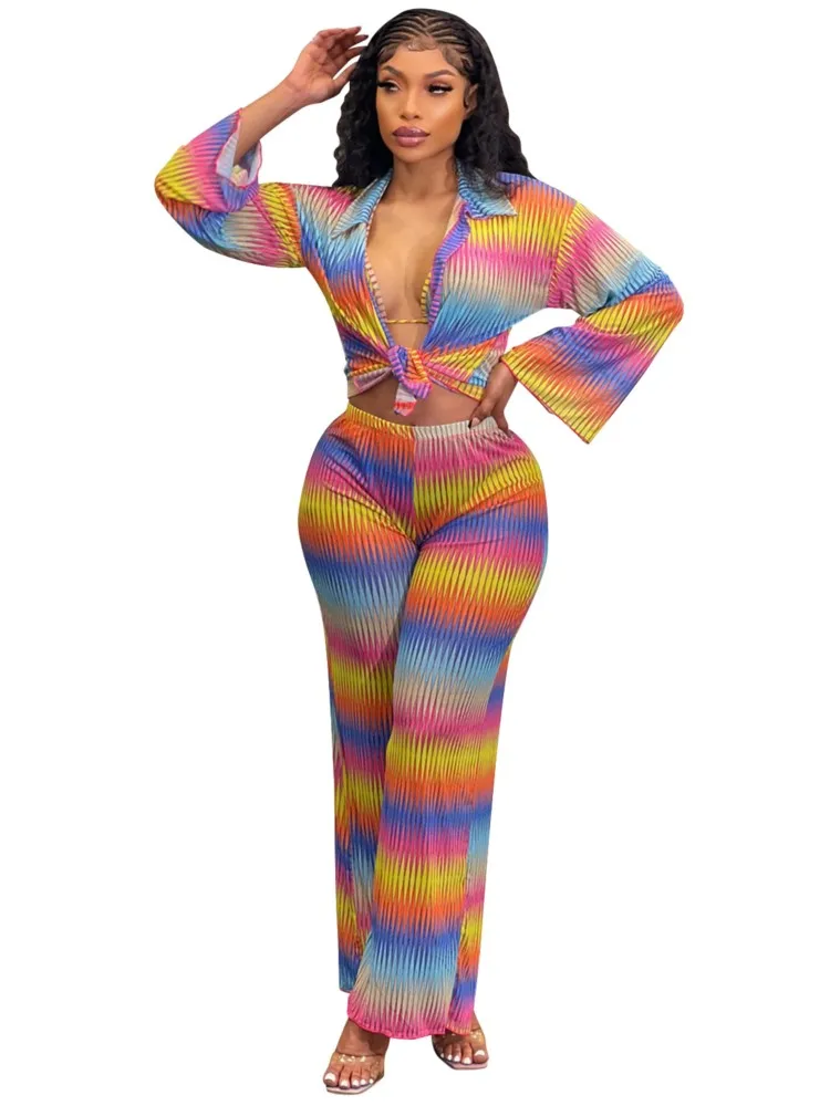 African Clothes For Women 2 Piece Set Tops Wide Leg Pant Suits Sets Fashion New Gradient Striped Print African Clothing Outfits 
African Clothes For Women 2 Piece Set Tops Wide Leg Pant Suits Sets Fashion New Gradient Striped Print African Clothing Outfits