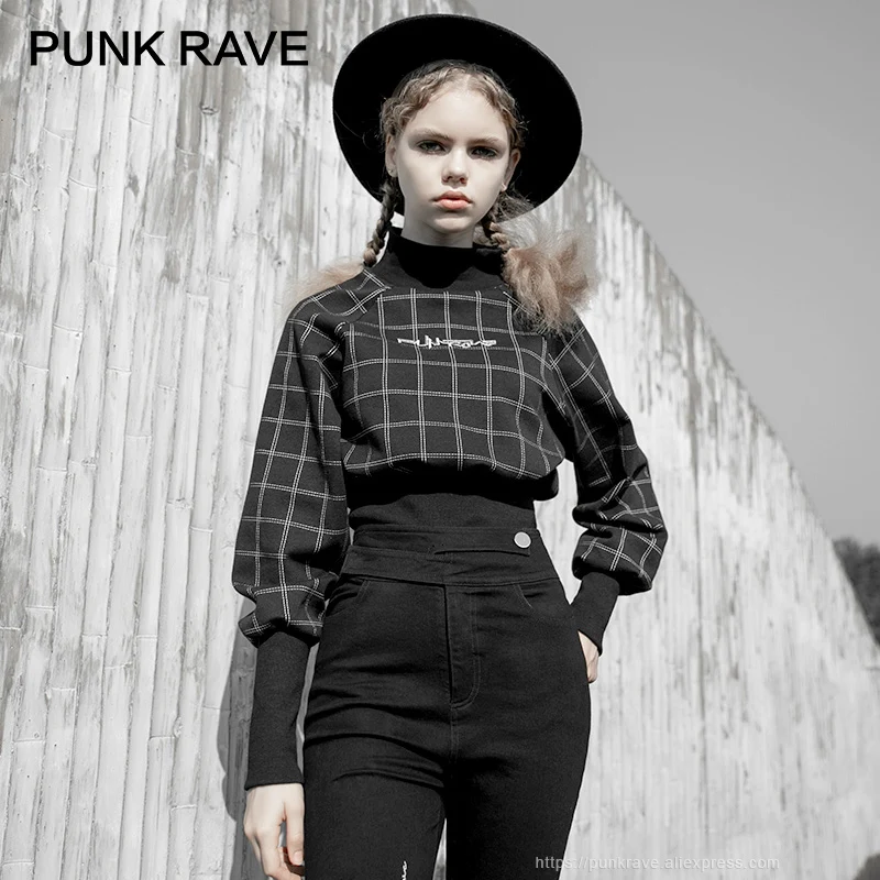 PUNK RAVE Girl's Half-high Collar Plaid Pullover Female Punk Wind Long-sleeved Waist Loose Harajuku Women Sweatshirt
PUNK RAVE Girl's Half-high Collar Plaid Pullover Female Punk Wind Long-sleeved Waist Loose Harajuku Women Sweatshirt
