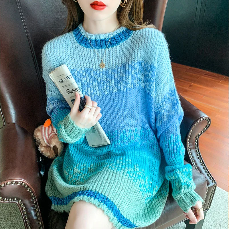 Women Knitted Sweater Long Sleeve Loose Stripe Winter 2022 New Gradient Pullover Casual O Neck Sweater Mid-length Jumper 641E
Women Knitted Sweater Long Sleeve Loose Stripe Winter 2022 New Gradient Pullover Casual O Neck Sweater Mid-length Jumper 641E