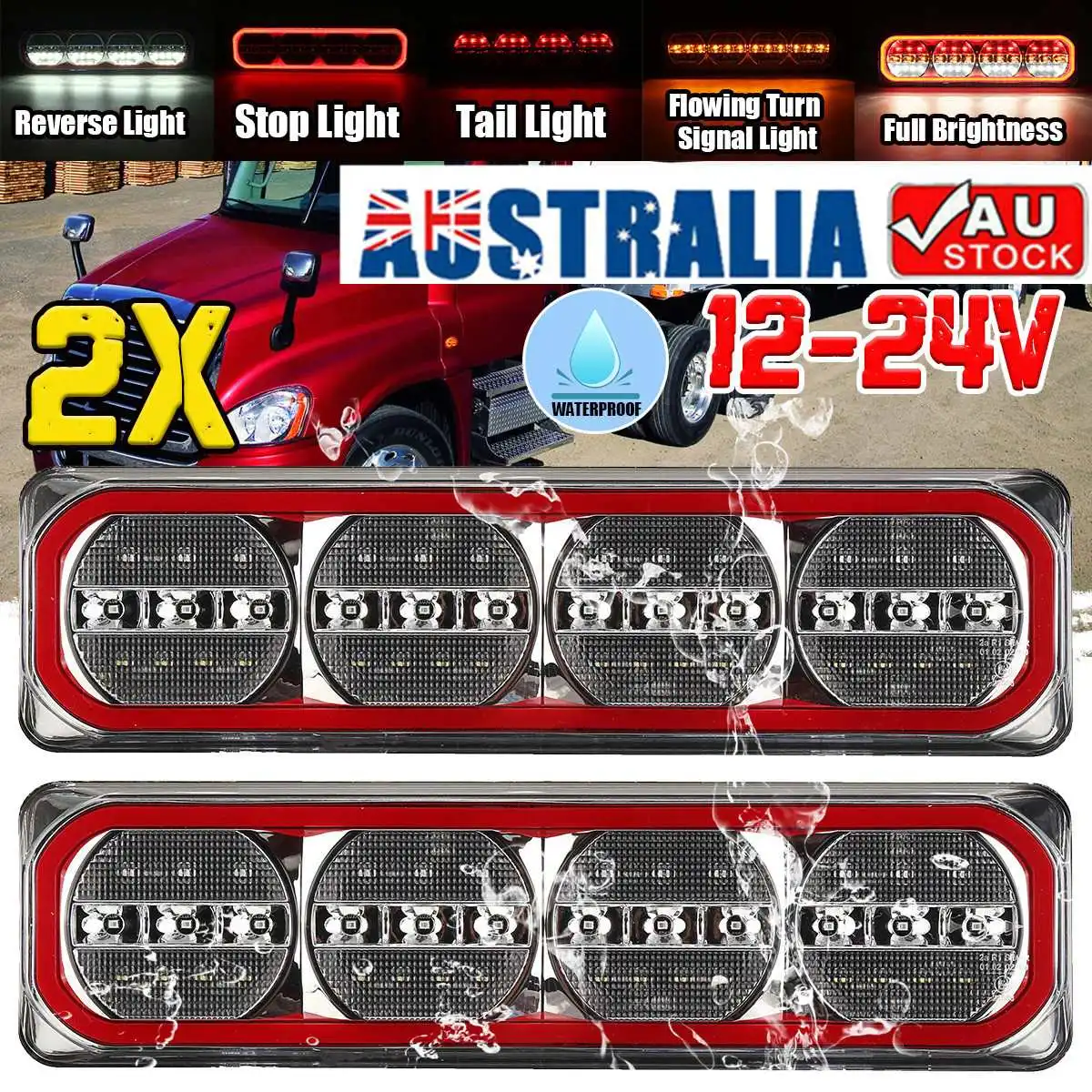 

2pcs 12V 24V LED Car Truck Tail Lights Rear Light Indicator Stop Brake Signal Lamp for Kamaz Trailer Caravan Lorry Bus Tractor