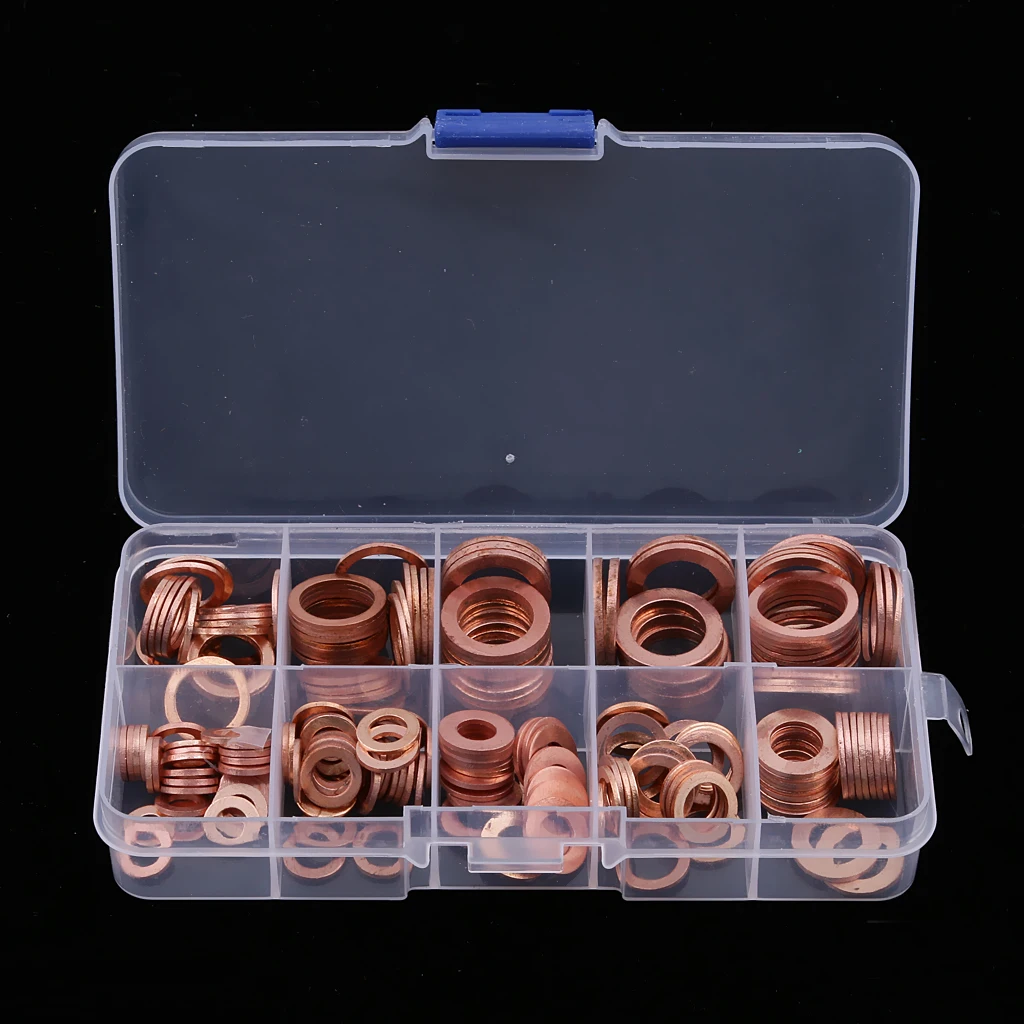 200Pcs Copper Washer Gasket Nut Bolt Set Flat Seal Sealing O ring Solid Gasket Assortment Kit Car Engine Oil Gasket Sump Plug
200Pcs Copper Washer Gasket Nut Bolt Set Flat Seal Sealing O ring Solid Gasket Assortment Kit Car Engine Oil Gasket Sump Plug