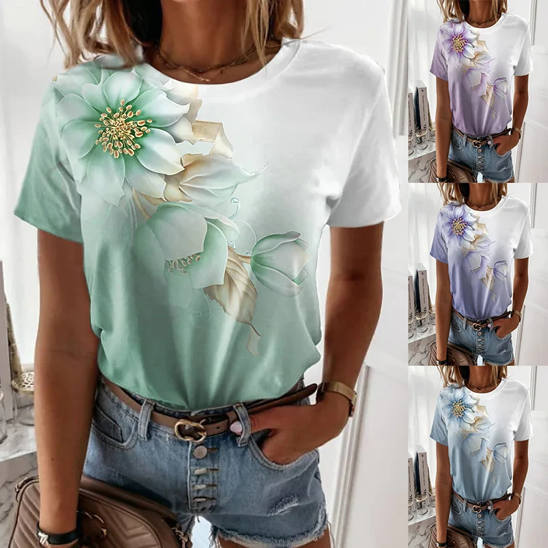 2022 Summer Women's Floral Theme Printed Painting T Shirts Round Neck Top Loosen Pullover Basic Streetwear New Design Tee Shirts
2022 Summer Women's Floral Theme Printed Painting T Shirts Round Neck Top Loosen Pullover Basic Streetwear New Design Tee Shirts