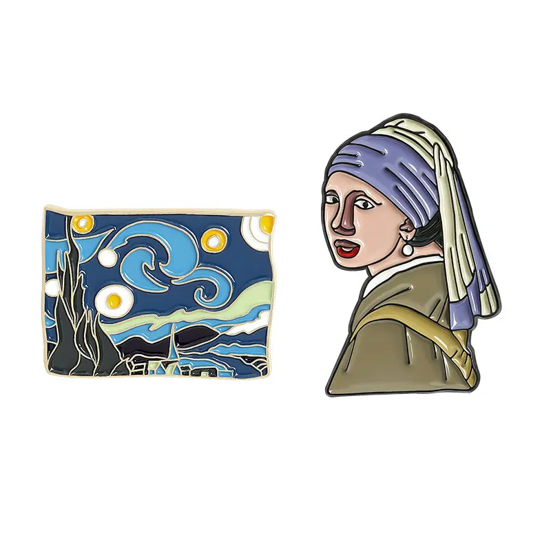 

Art Enamel Pin Van Gogh Starry Night Oil Painting Brooches Jewelry Badges Lapel Pins for Backpacks Clothes Gift Women Men