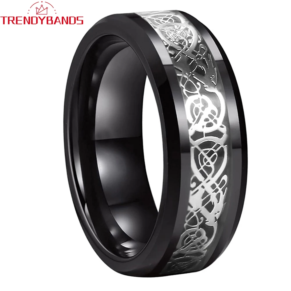 8mm Dragon Inlay Black Tungsten Carbide Rings Wedding Bands for Men Women Beveled Edges Polished Shiny Comfrot Fit
8mm Dragon Inlay Black Tungsten Carbide Rings Wedding Bands for Men Women Beveled Edges Polished Shiny Comfrot Fit