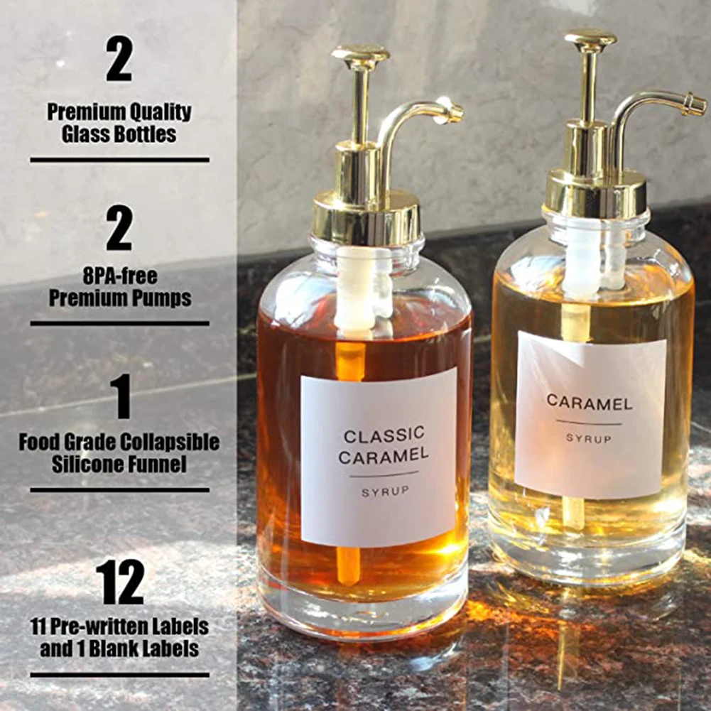 Coffee Syrup Dispenser Set, Push Bottle, Glass Bottle, Shower Gel, Universal Dispenser Bottle, Coffee Accessories, 500ml, 2 Pcs
Coffee Syrup Dispenser Set, Push Bottle, Glass Bottle, Shower Gel, Universal Dispenser Bottle, Coffee Accessories, 500ml, 2 Pcs